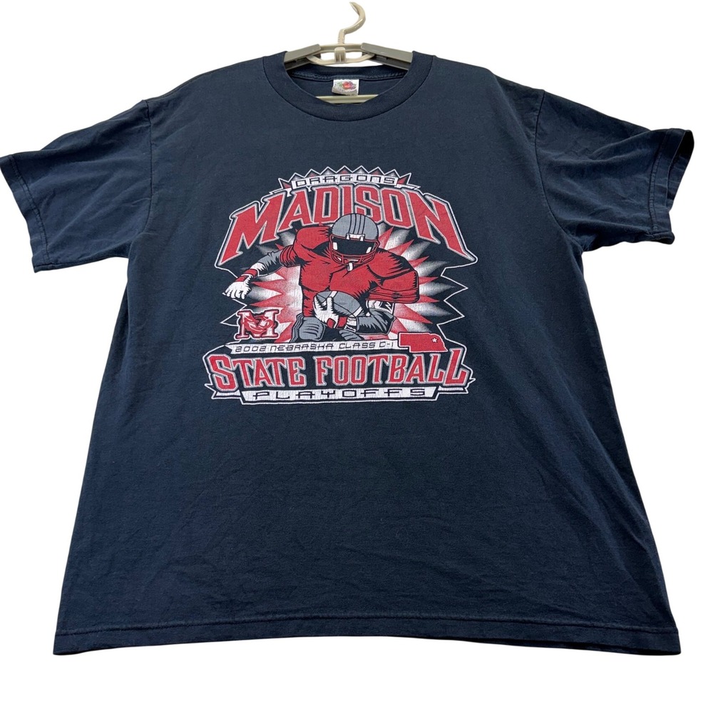 Fruit of the Loom T-Shirt Mens L Black Madison Dragon 2002 State Football Playof